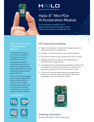 Hailo-8™ Mini PCIe AI加速模块